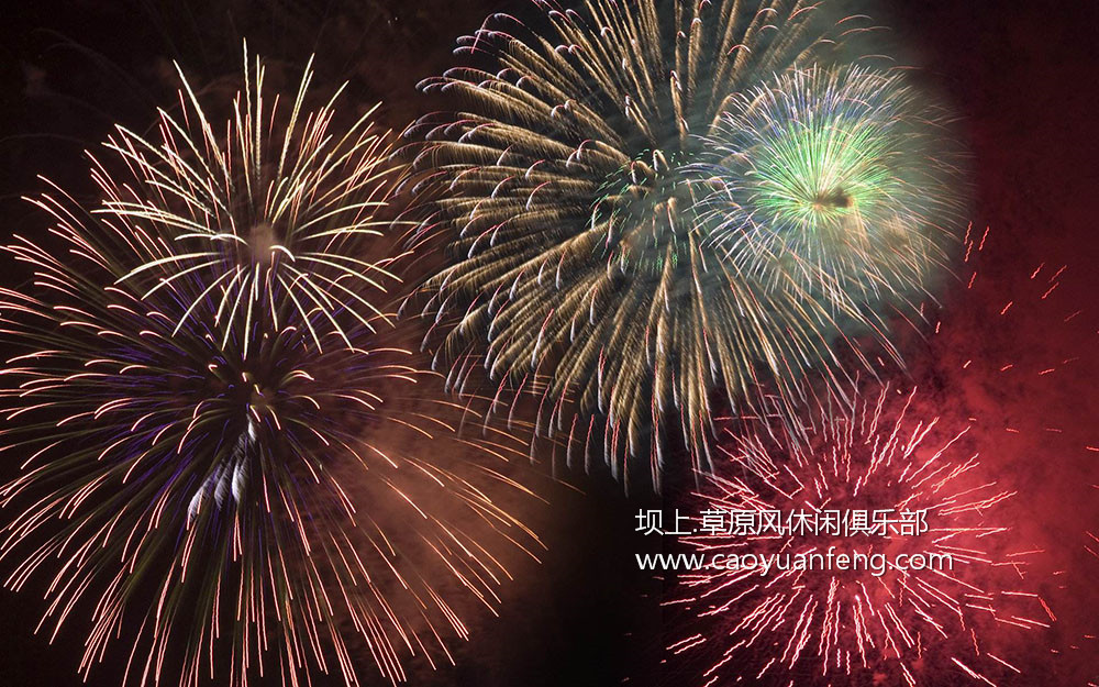 草原夜晚煙花燃放
