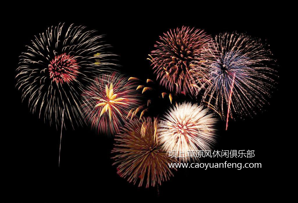 草原夜晚煙花燃放